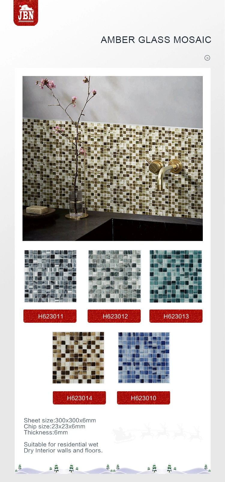 Residential Interior Walls and Floors Hot Melting Glass and Crystal Mosaic