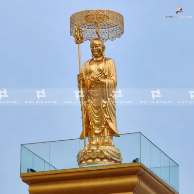 Kundenspezifische Buddha-Statue aus Blattgold und Bronze von Ksitigarbha Bodhisattva